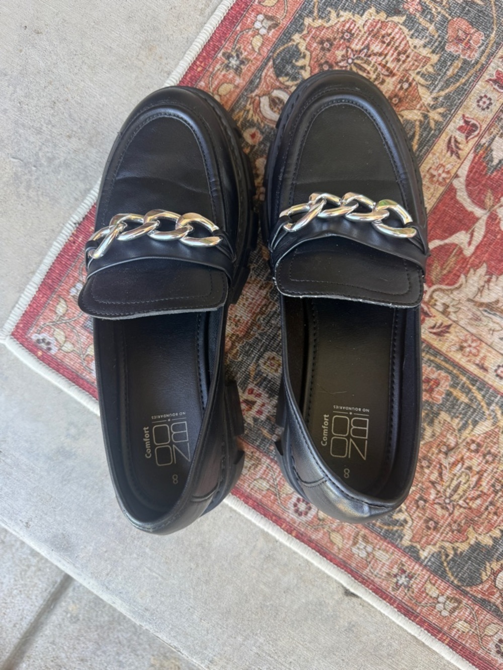 Chunky Black Silver Chain-Trim Loafers